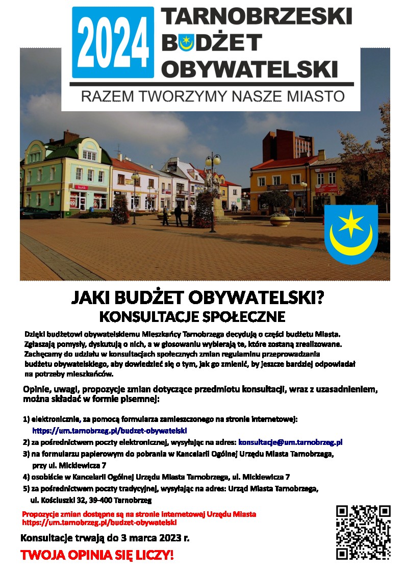 Konsultacje społeczne dotyczące zmian w regulaminie przeprowadzania budżetu obywatelskiego Miasta Tarnobrzega